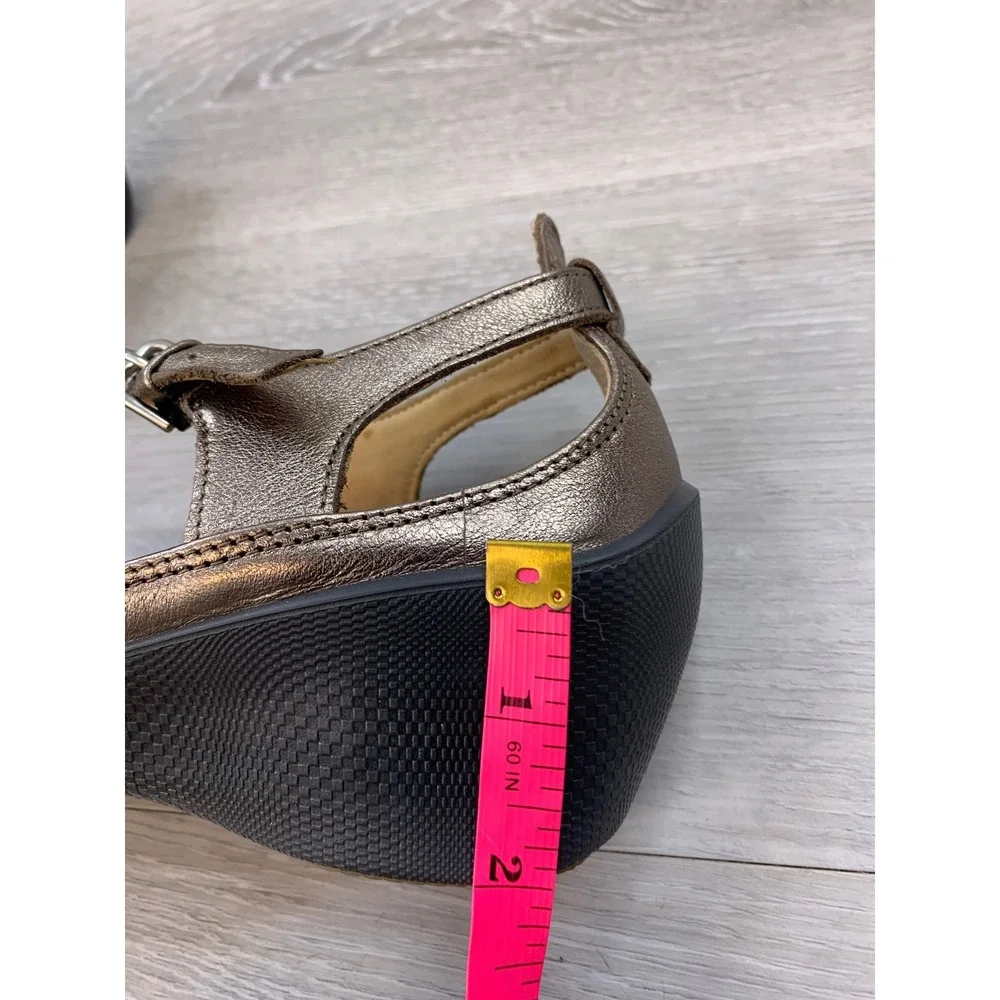ECCO Felicia Metallic Bronze Leather T-Strap Wedge Sandals Women's 40 US 9-9.5